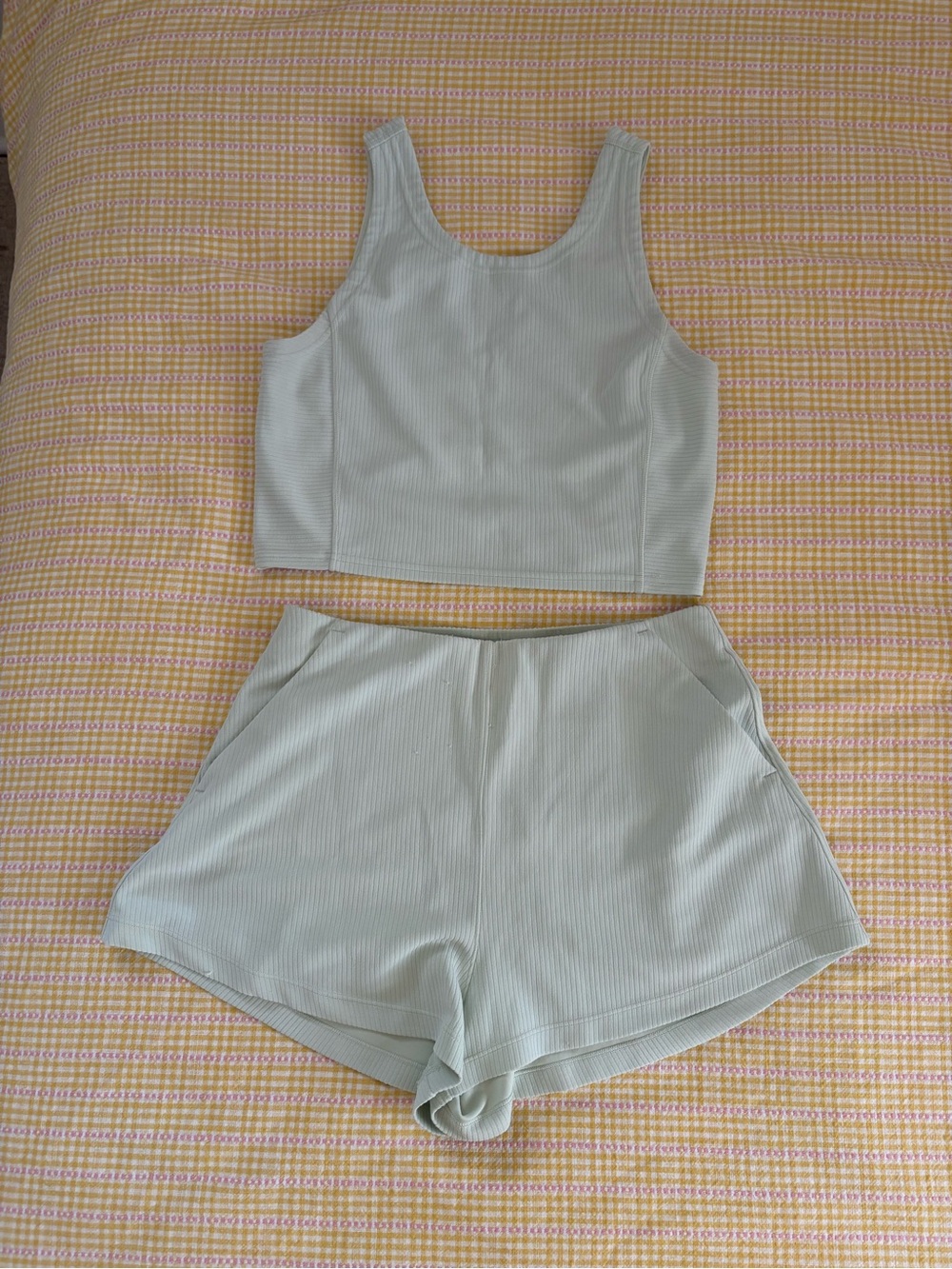 Lululemon Softstreme Women's Ribbed Tank and Shorts Lounge Set in Light Green